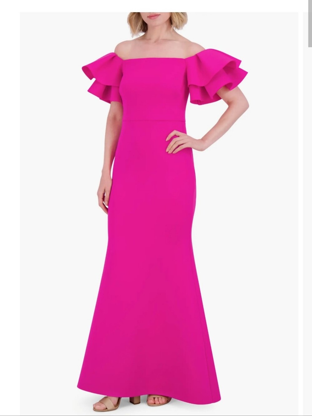Eliza J NWT $198 Size 14 Hot Pink Ruffle Sleeve Formal Maxi Gown Dress Wedding